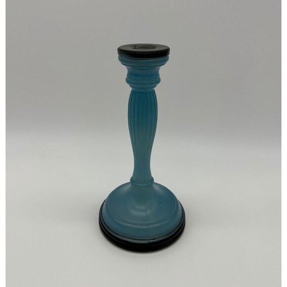 Vintage Glass Candlestick Holder Blue Black Ribbed 1940s Mid Century Decor - Picture 4 of 10